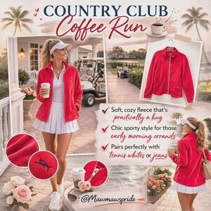 Tommy Bahama Womens Red Full Zip Fleece Jacket Sporty Mock Neck Size Large